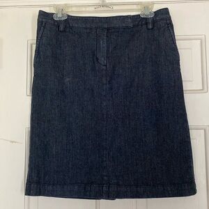 Talbots dark blue/black denim skirt. Size 10 petite. Back slit.